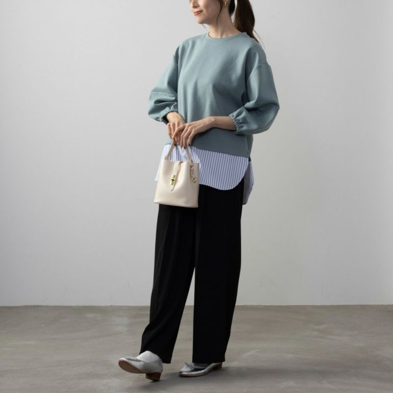 NAVY  ポンチ素材 時短フェイクレイヤード九分袖プルオーバー レディース商品画像-7