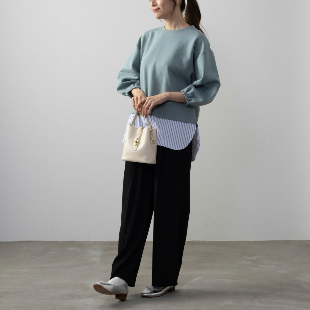 NAVY  ポンチ素材 時短フェイクレイヤード九分袖プルオーバー レディース商品画像-7