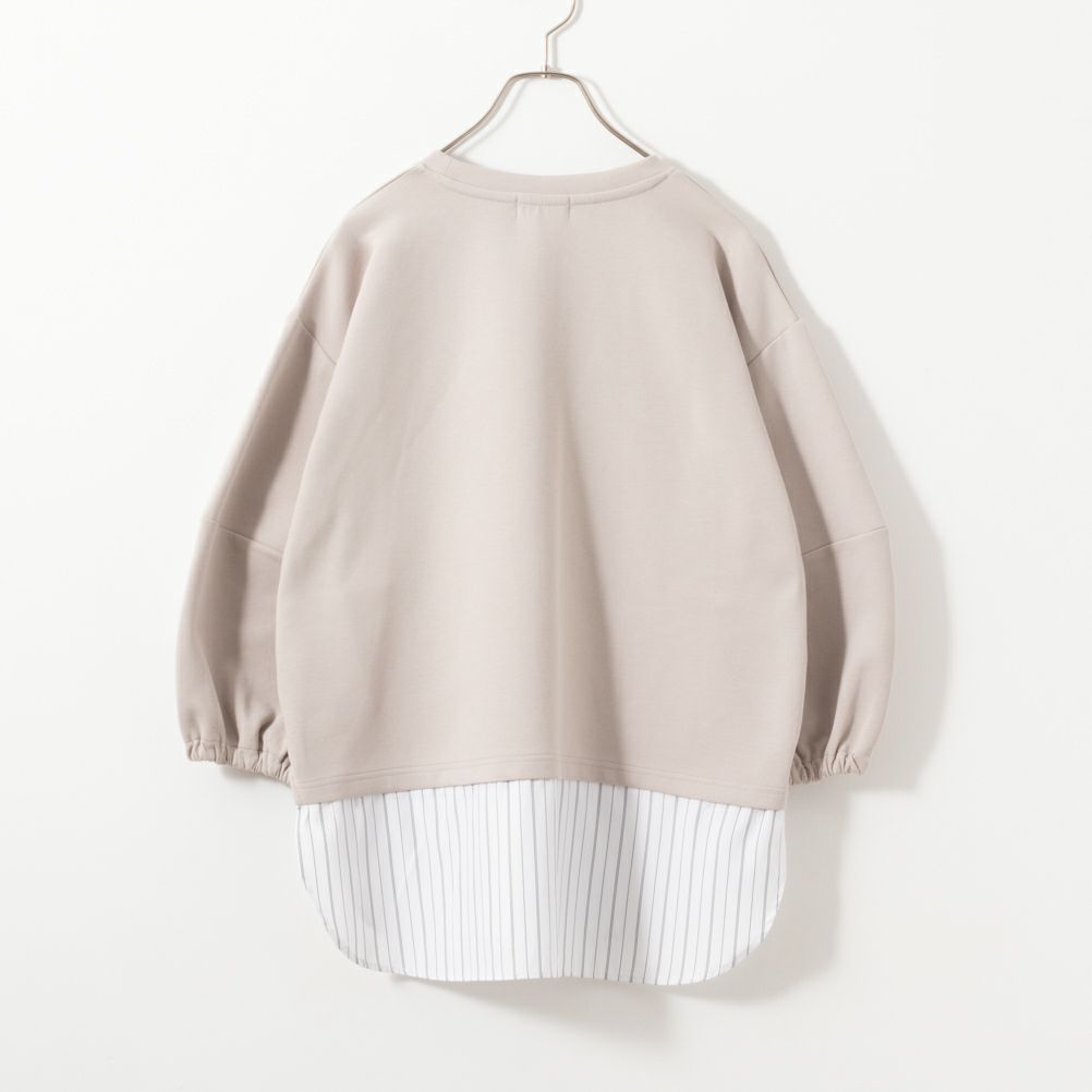 NAVY  ポンチ素材 時短フェイクレイヤード九分袖プルオーバー レディース商品画像-10