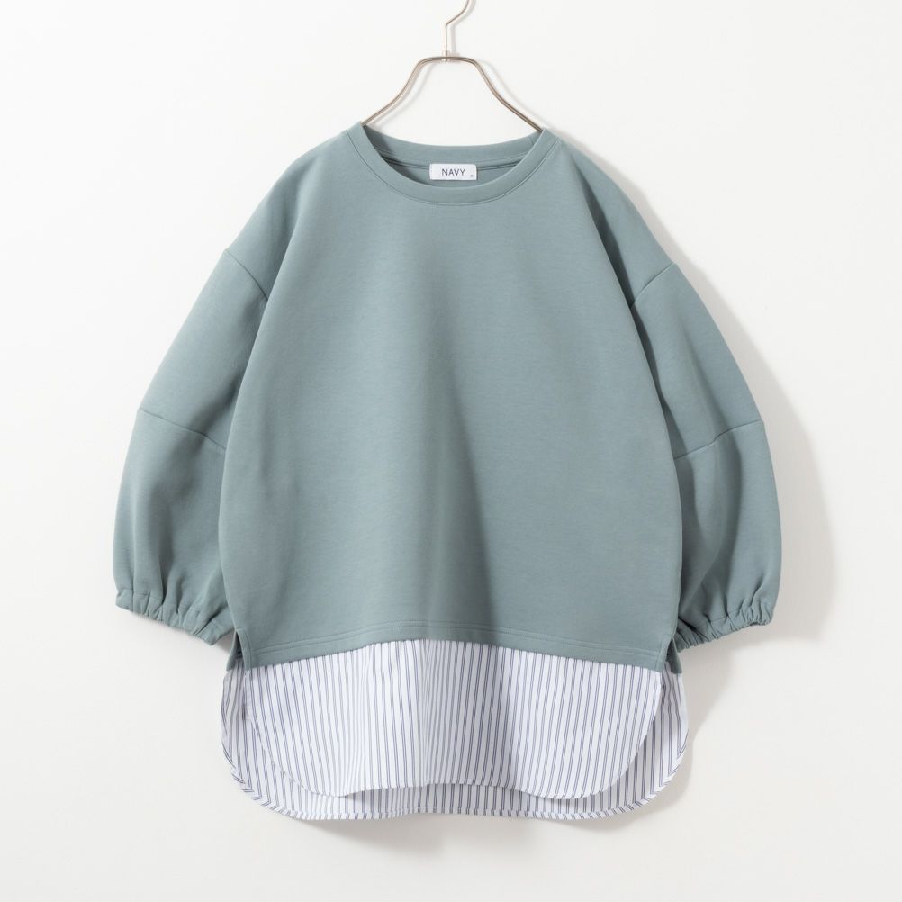 NAVY  ポンチ素材 時短フェイクレイヤード九分袖プルオーバー レディース商品画像-11