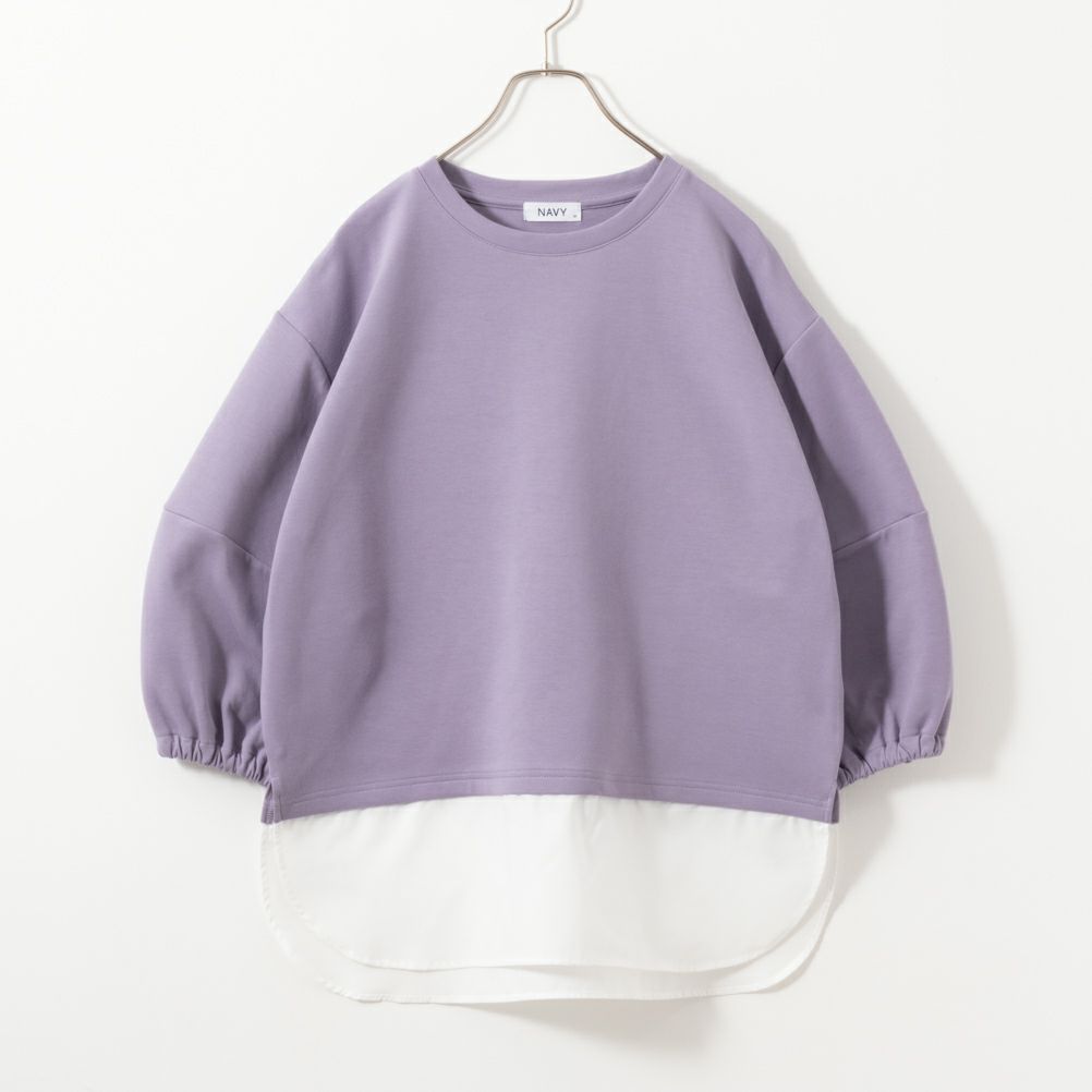 NAVY  ポンチ素材 時短フェイクレイヤード九分袖プルオーバー レディース商品画像-12