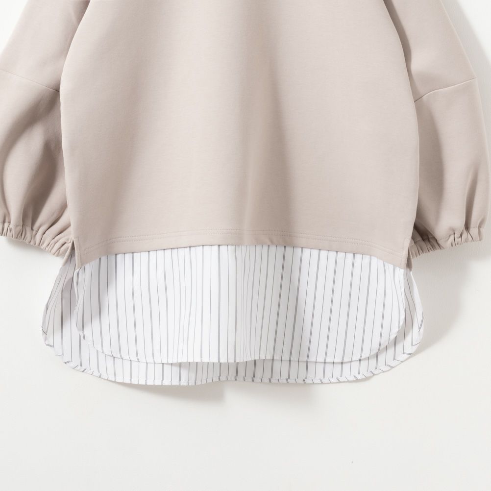 NAVY  ポンチ素材 時短フェイクレイヤード九分袖プルオーバー レディース商品画像-15