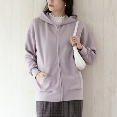 NAVY  ポンチ素材 ジップアップパーカー レディース