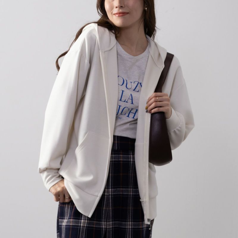 NAVY  ポンチ素材 ジップアップパーカー レディース商品画像-2