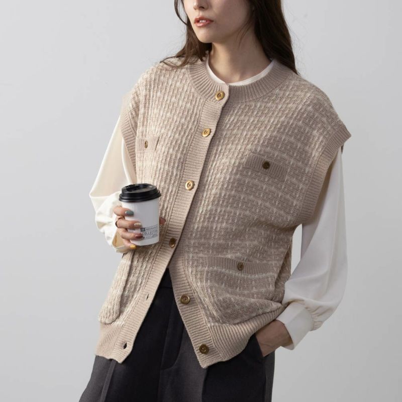 7ゲージツイード柄ニットベスト レディース商品画像-2