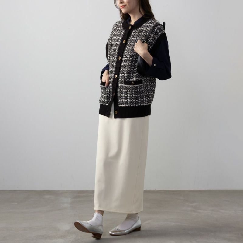 7ゲージツイード柄ニットベスト レディース商品画像-3