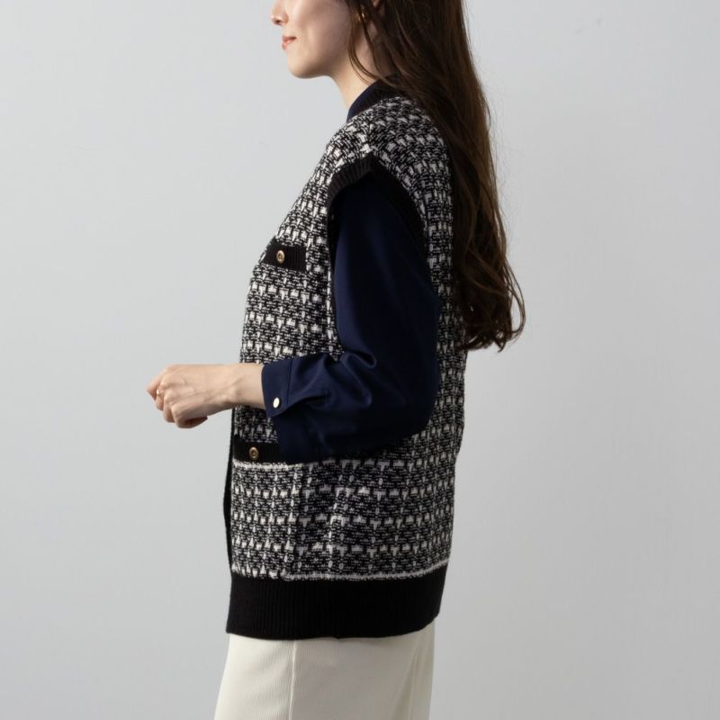 7ゲージツイード柄ニットベスト レディース商品画像-4
