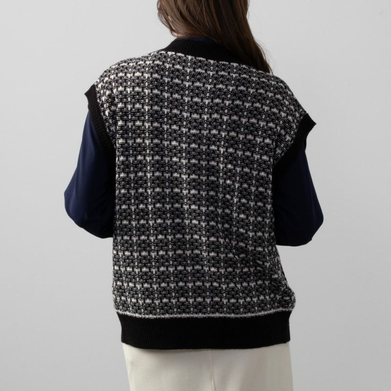 7ゲージツイード柄ニットベスト レディース商品画像-5