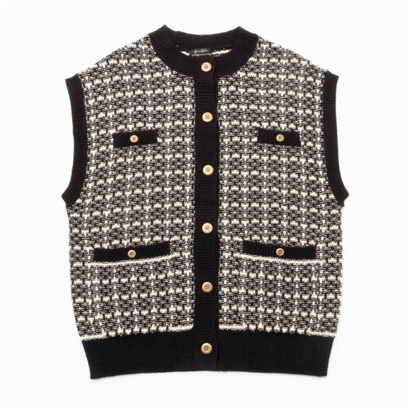7ゲージツイード柄ニットベスト レディース商品画像-7