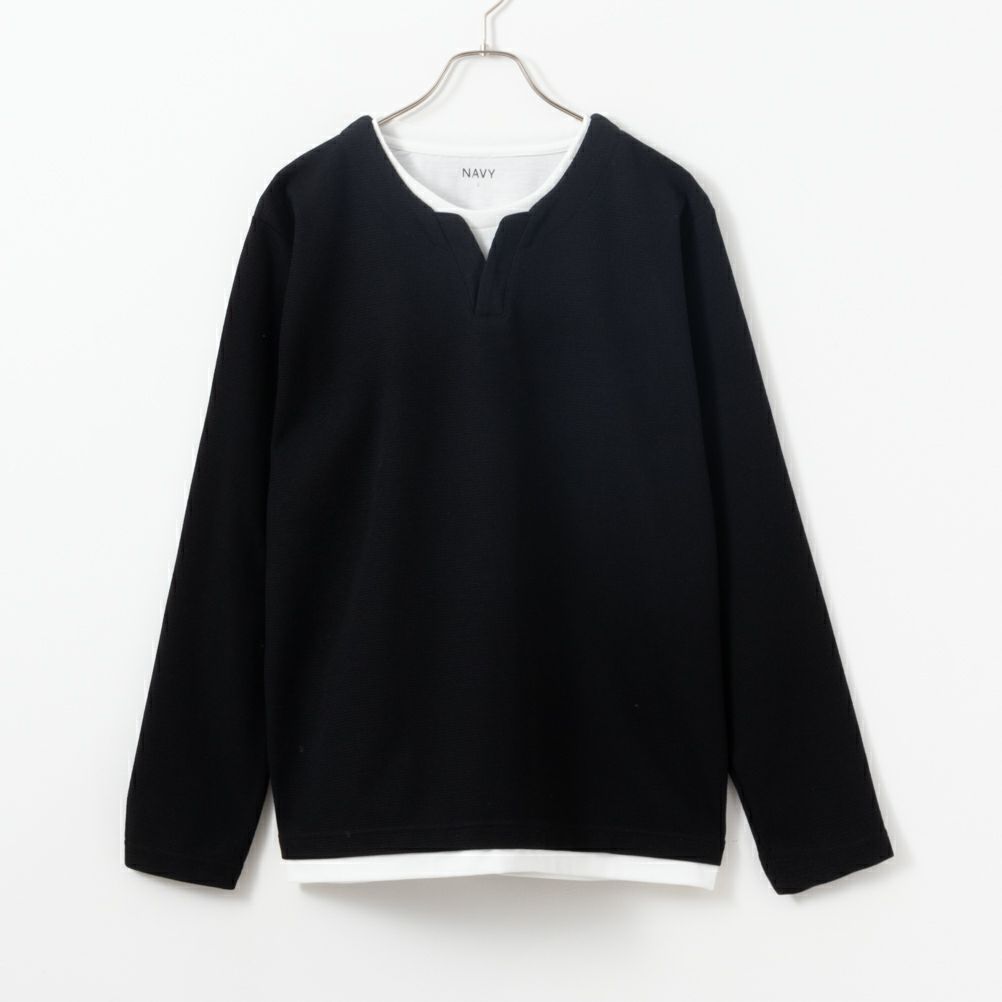 NAVY  カノコキーネックレイヤード長袖Tシャツ メンズ商品画像-2