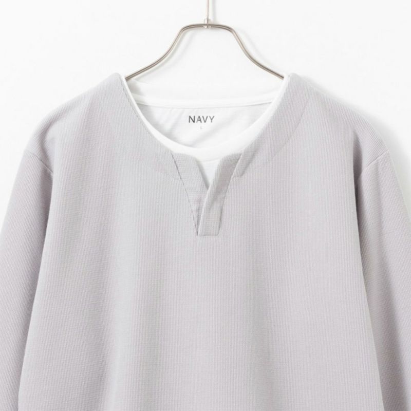 NAVY カノコキーネックレイヤード長袖Tシャツ メンズ商品画像-6