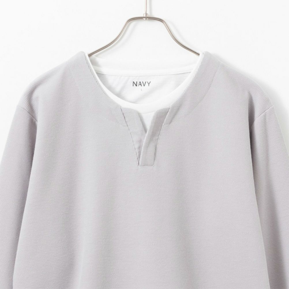 NAVY  カノコキーネックレイヤード長袖Tシャツ メンズ商品サムネイル-6