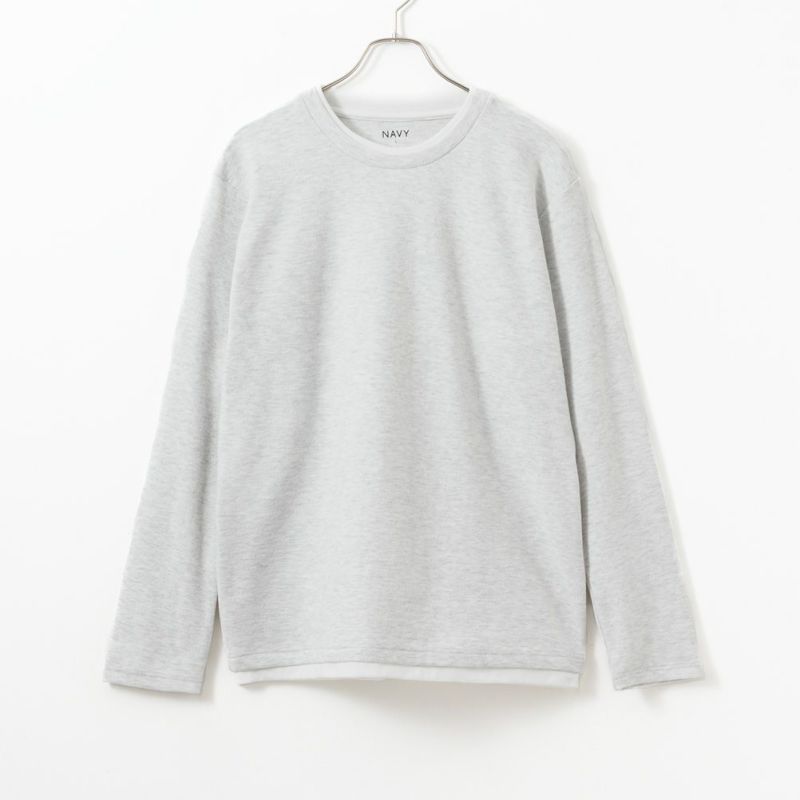 NAVY  フェイクレイヤードクルーネック長袖Tシャツ メンズ商品画像-1