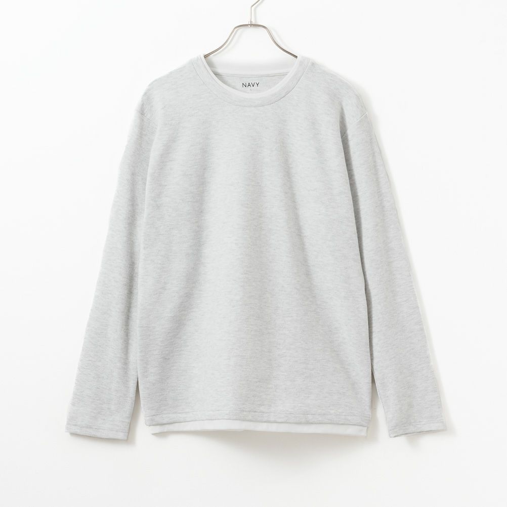 NAVY  フェイクレイヤードクルーネック長袖Tシャツ メンズ商品画像-1