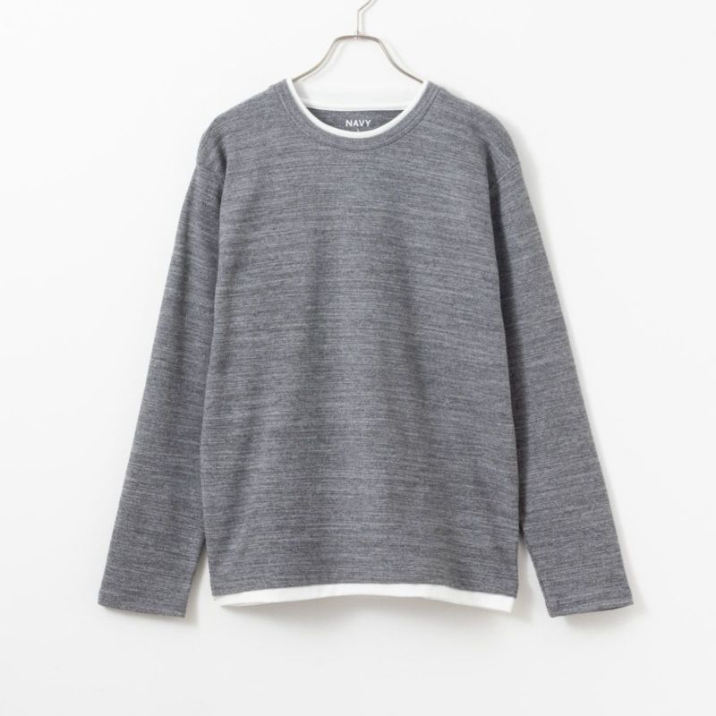 NAVY フェイクレイヤードクルーネック長袖Tシャツ メンズ商品画像-2