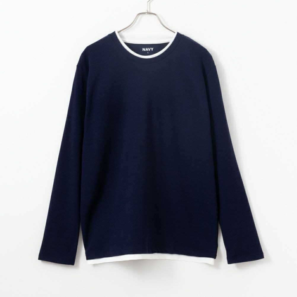 NAVY  フェイクレイヤードクルーネック長袖Tシャツ メンズ商品画像-3