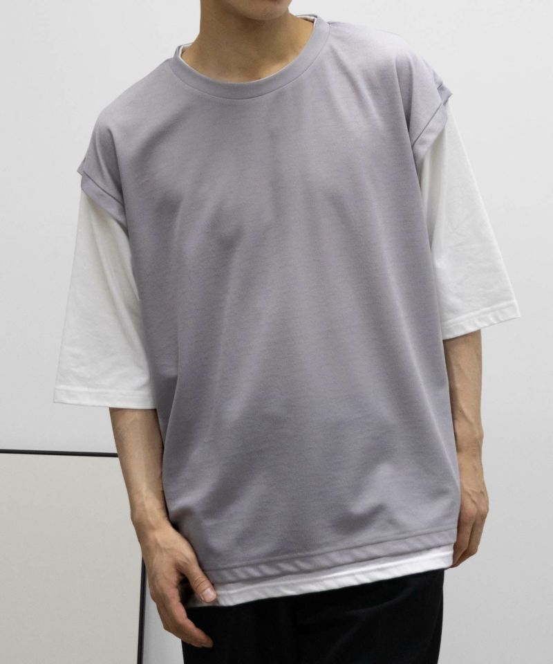 URBAN COLLECTION  梨地フェイクベストレイヤードTシャツ メンズ商品画像-1