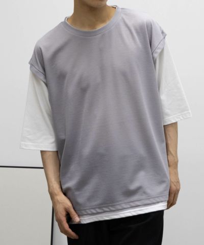 URBAN COLLECTION  梨地フェイクベストレイヤードTシャツ メンズ