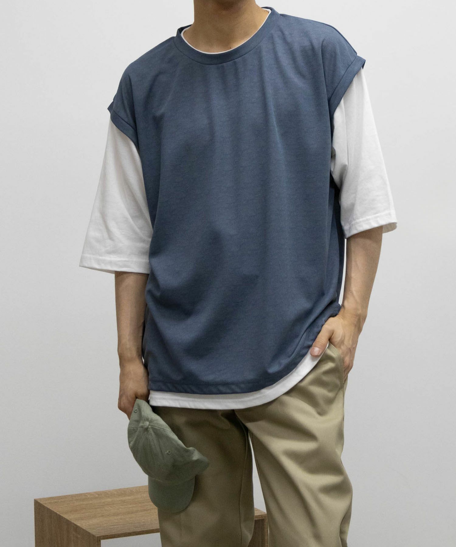 URBAN COLLECTION  梨地フェイクベストレイヤードTシャツ メンズ商品画像-3
