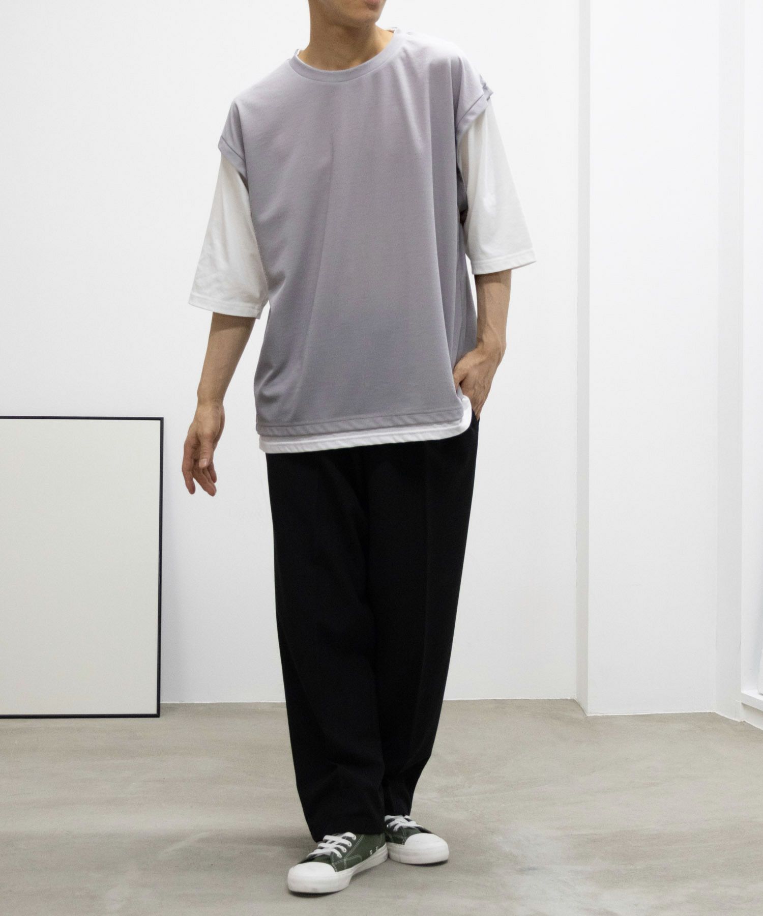 URBAN COLLECTION  梨地フェイクベストレイヤードTシャツ メンズ商品画像-4