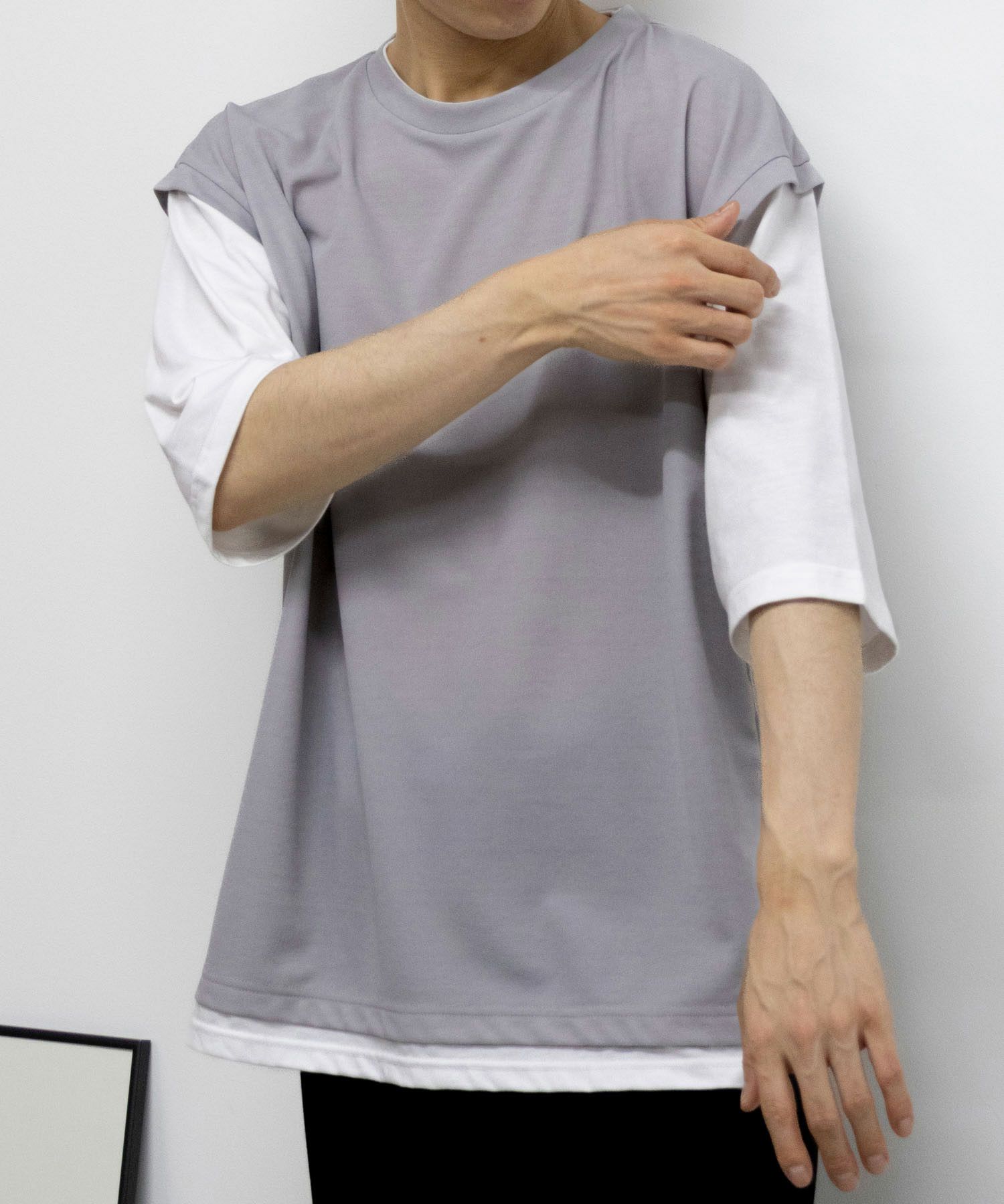 URBAN COLLECTION  梨地フェイクベストレイヤードTシャツ メンズ商品画像-10
