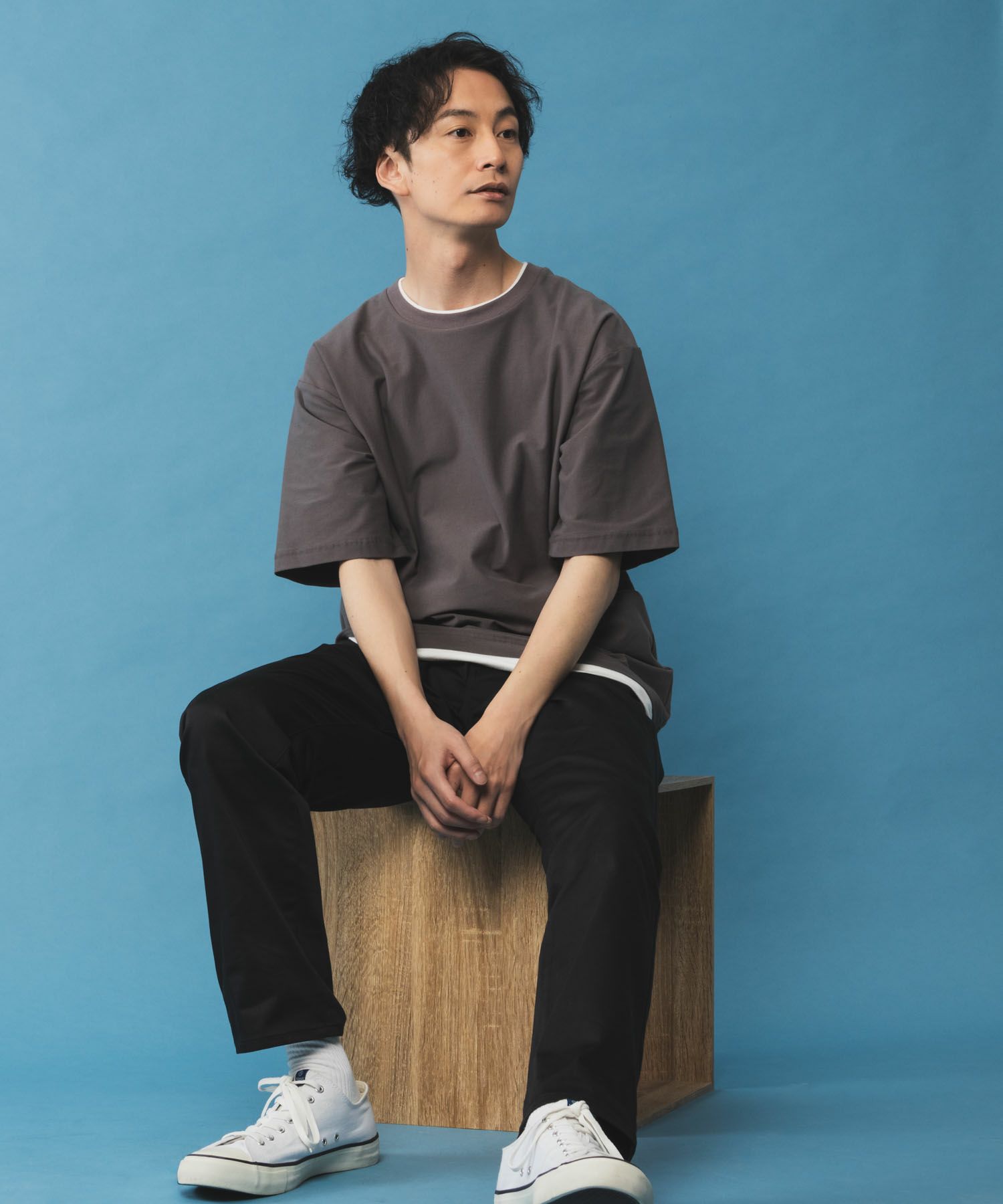 NAVY SARARI サテンクールテーパードパンツ メンズ