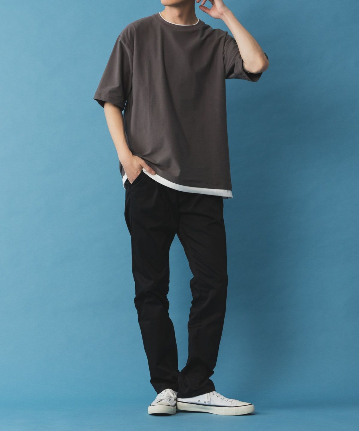 NAVY SARARI サテンクールテーパードパンツ メンズ