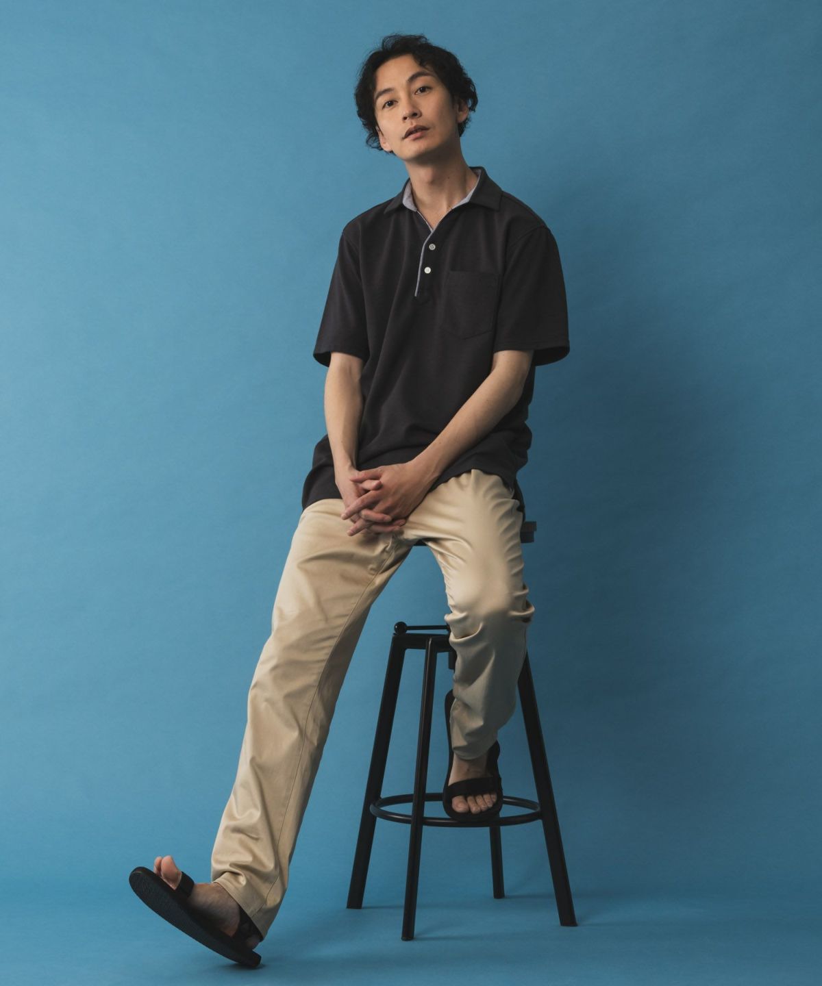 NAVY SARARI サテンクールテーパードパンツ メンズ