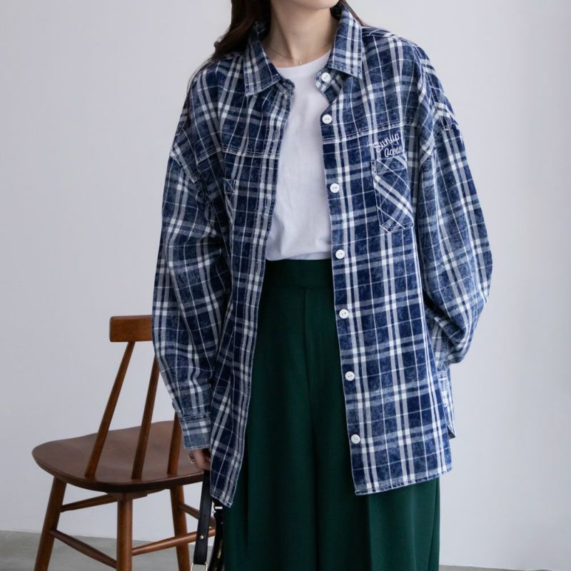 UNDERWRAPS  インディゴチェックルーズシャツ レディース商品画像-1