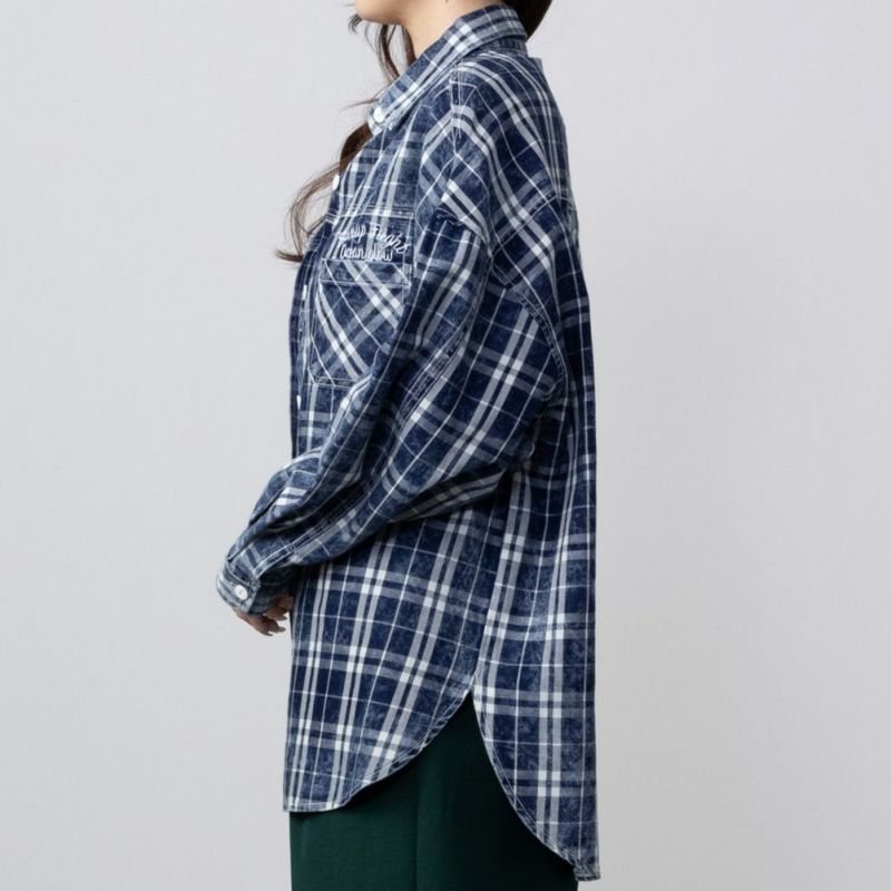 UNDERWRAPS  インディゴチェックルーズシャツ レディース商品画像-3