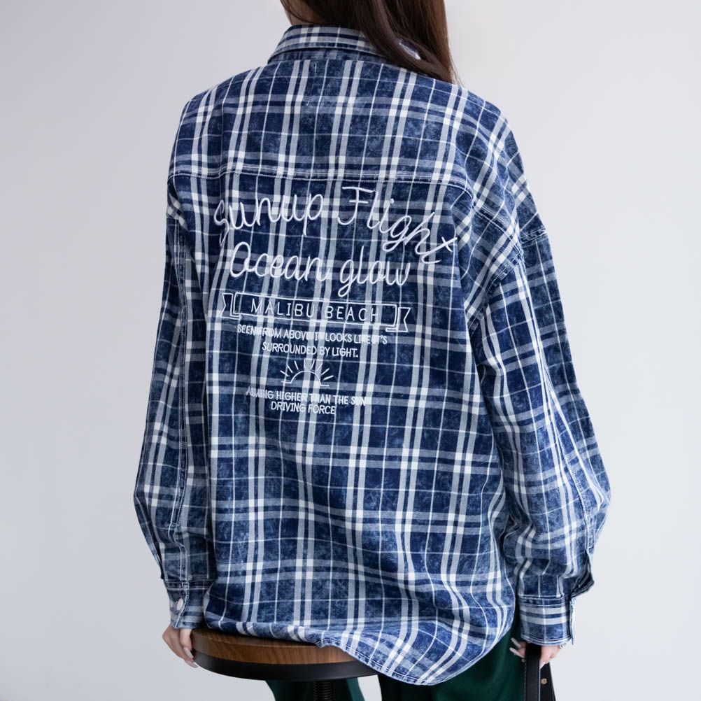 UNDERWRAPS  インディゴチェックルーズシャツ レディース商品画像-5