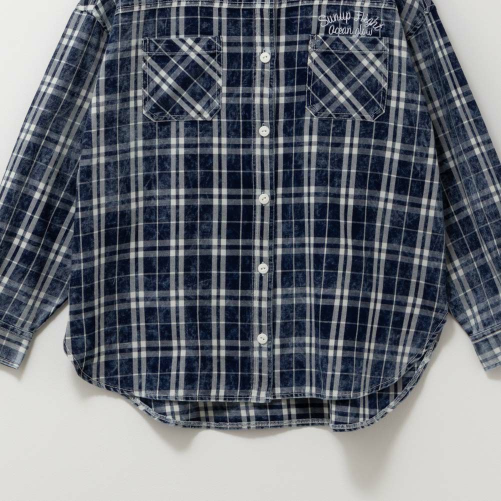 UNDERWRAPS インディゴチェックルーズシャツ レディース