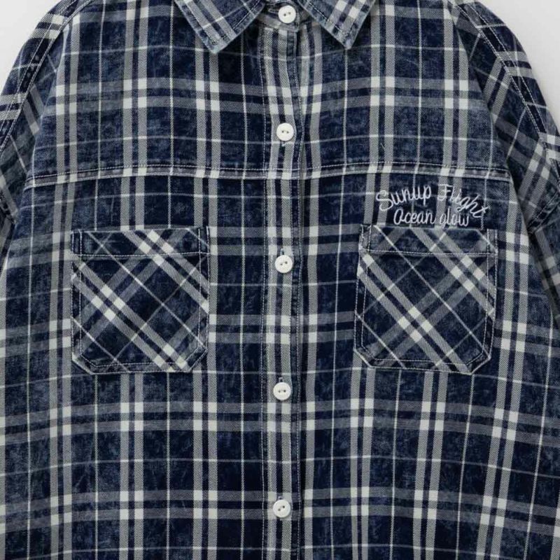 UNDERWRAPS  インディゴチェックルーズシャツ レディース商品画像-11