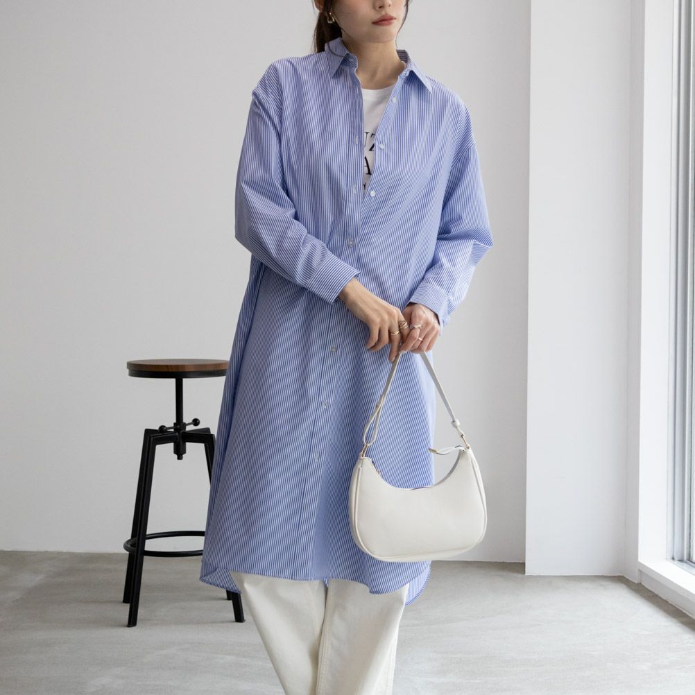 NAVY  ストライプシャツワンピース レディース商品画像-1