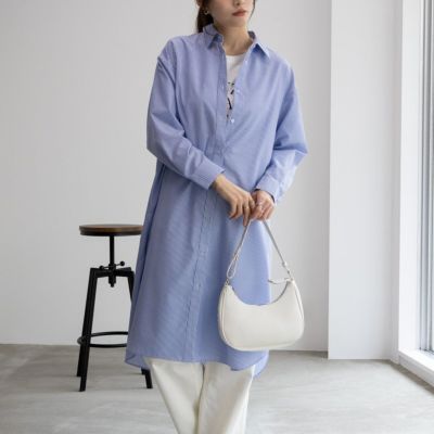 NAVY  ストライプシャツワンピース レディース