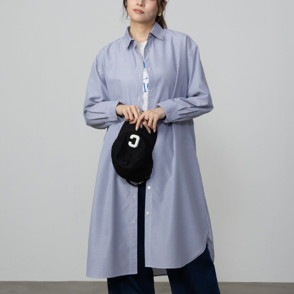 [期間限定価格]NAVY  ストライプシャツワンピース レディース商品画像-3