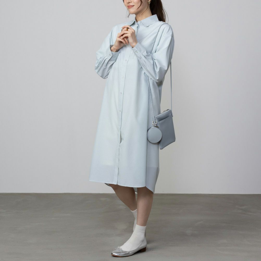 NAVY ストライプシャツワンピース レディース