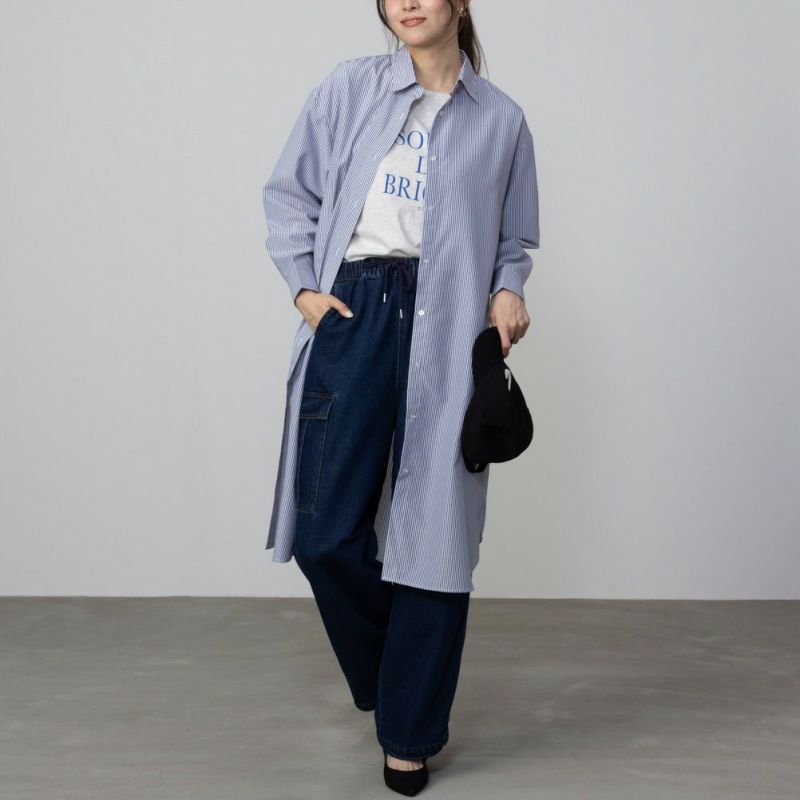 NAVY  ストライプシャツワンピース レディース商品画像-8