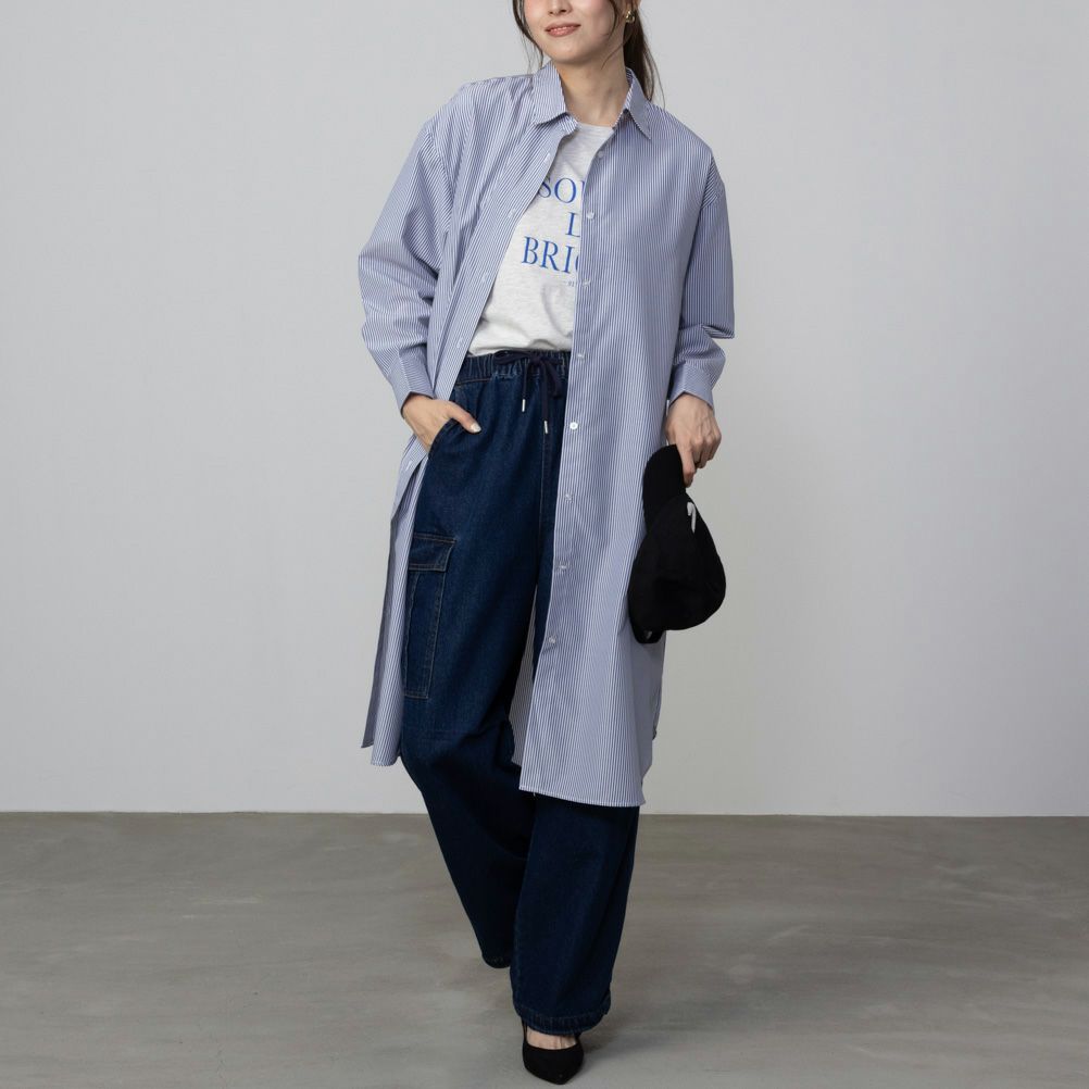 [期間限定価格]NAVY  ストライプシャツワンピース レディース商品画像-8