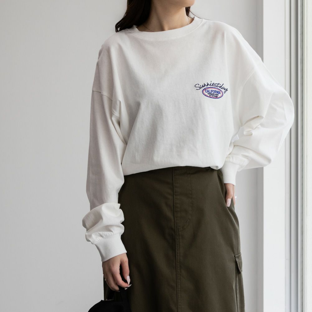 UNDERWRAPS  コーデュロイ貼り付け刺繍ビッグロングTシャツ レディース メール便 対応商品商品画像-1