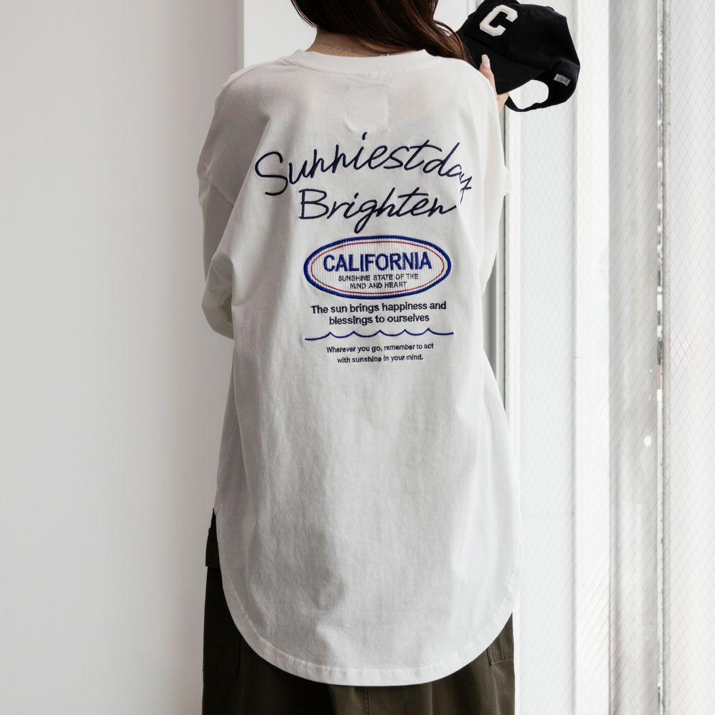 UNDERWRAPS  コーデュロイ貼り付け刺繍ビッグロングTシャツ レディース メール便 対応商品商品画像-9