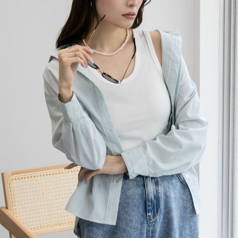 NAVY  テレコタンクトップ レディース ネコポス 対応商品商品画像-2