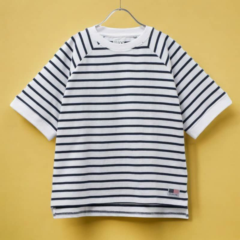 NAVY  USコットン ボーダーラグラン5分袖Tシャツ キッズ ネコポス 対応商品商品画像-1