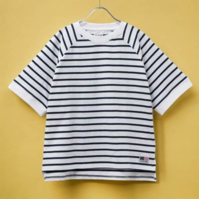 NAVY  USコットン ボーダーラグラン5分袖Tシャツ キッズ ネコポス 対応商品