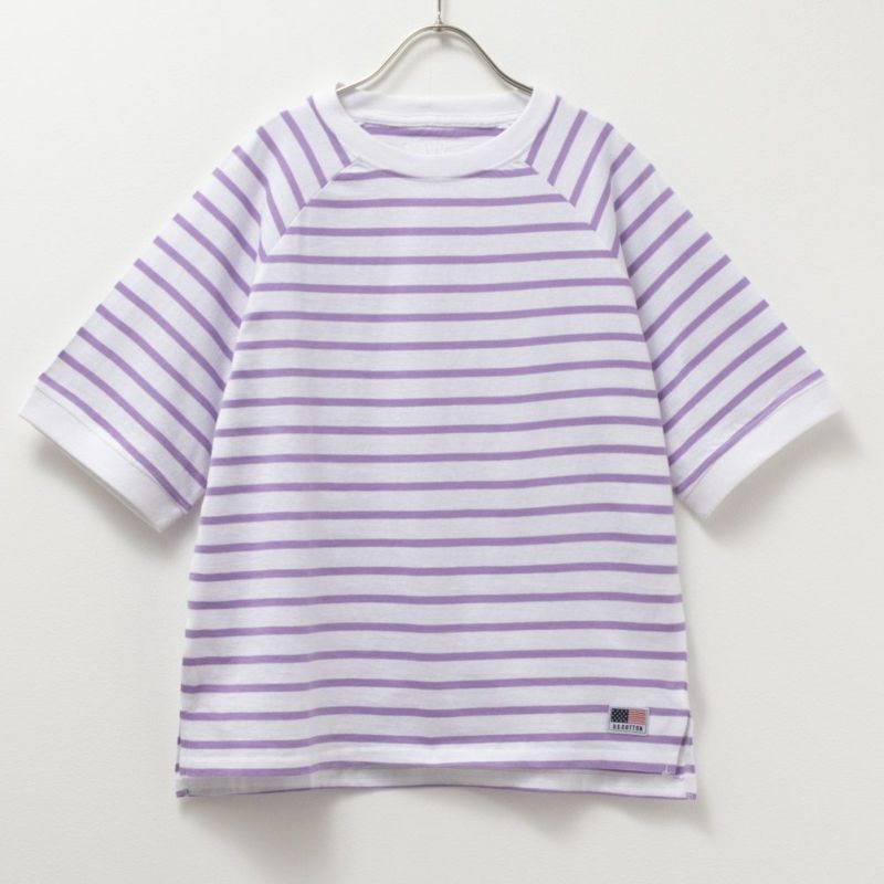 NAVY  USコットン ボーダーラグラン5分袖Tシャツ キッズ ネコポス 対応商品商品画像-2
