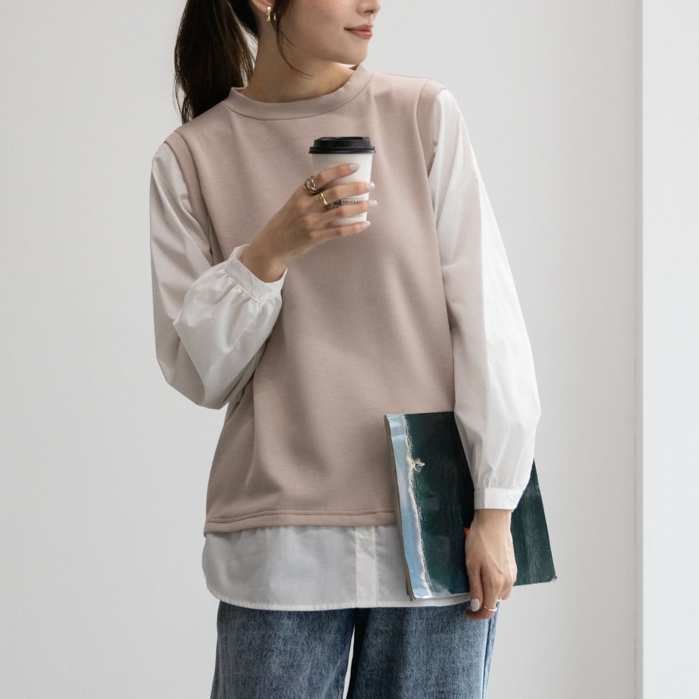 URBAN COLLECTION  エアスムージー ポンチ素材 フェイクアンサンブルプルオーバー レディース商品画像-1