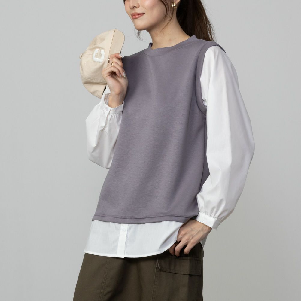 URBAN COLLECTION  エアスムージー ポンチ素材 フェイクアンサンブルプルオーバー レディース商品画像-2