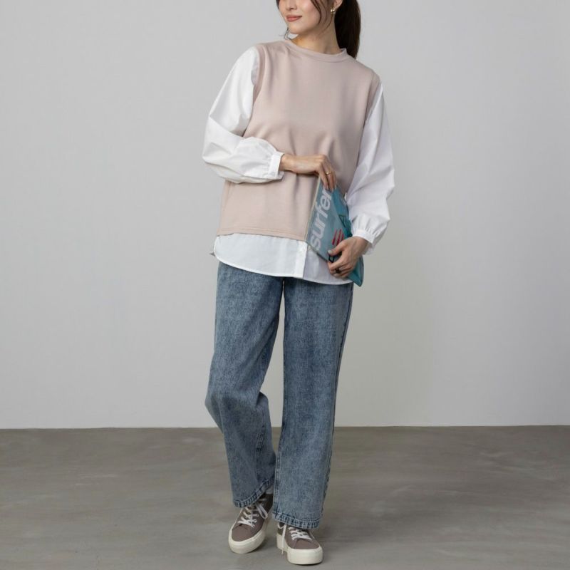 URBAN COLLECTION  エアスムージー ポンチ素材 フェイクアンサンブルプルオーバー レディース商品画像-4