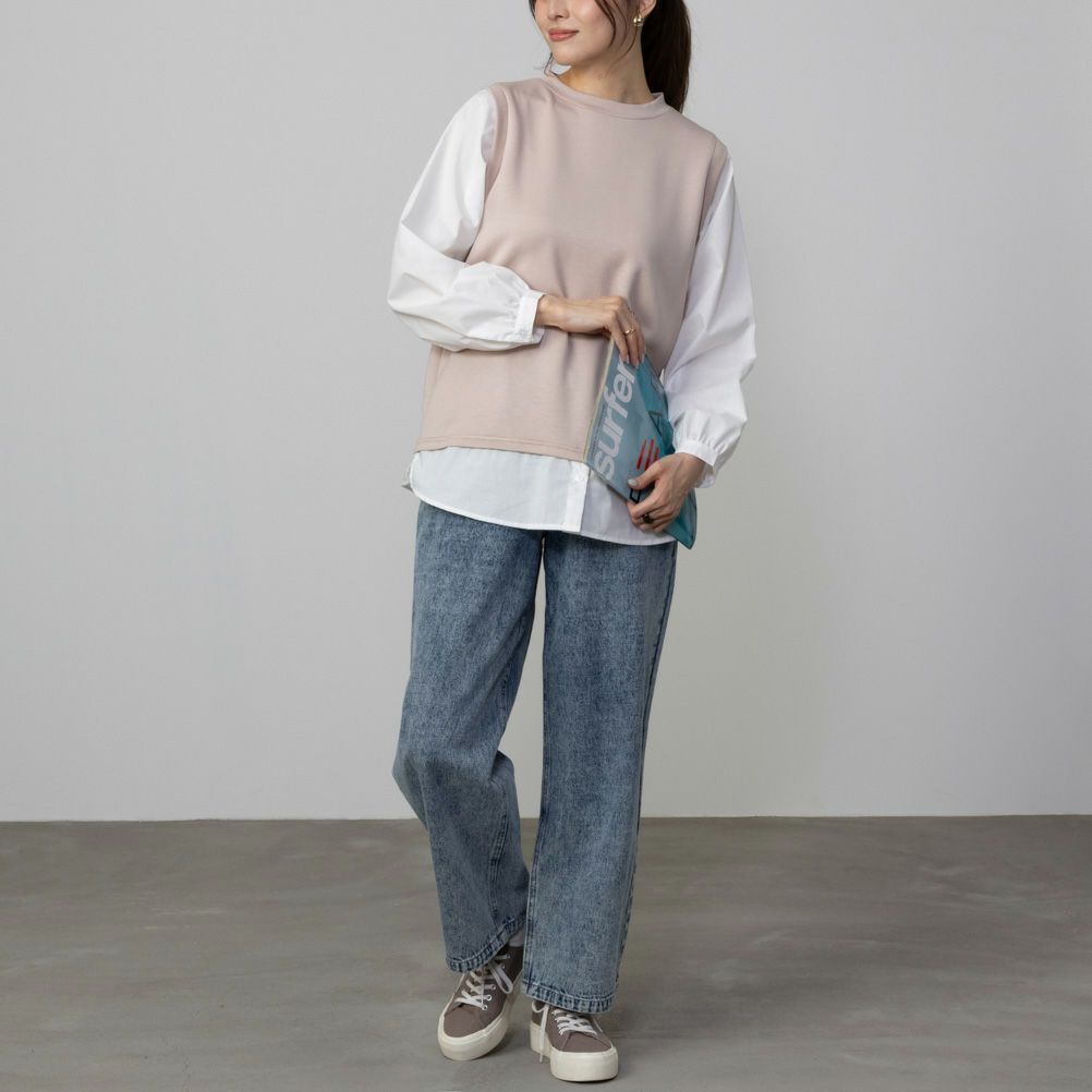 URBAN COLLECTION エアスムージー ポンチ素材 フェイクアンサンブルプルオーバー レディース