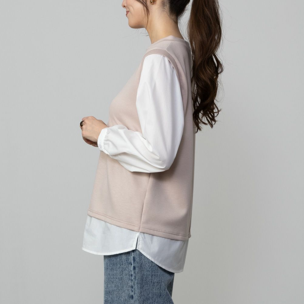 URBAN COLLECTION  エアスムージー ポンチ素材 フェイクアンサンブルプルオーバー レディース商品画像-5